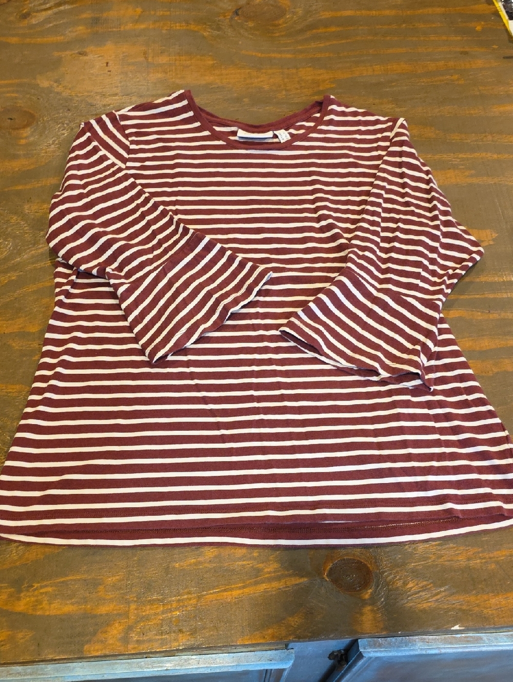 Striped Long-Sleeve Tee with Bell Sleeves in Burgundy and White